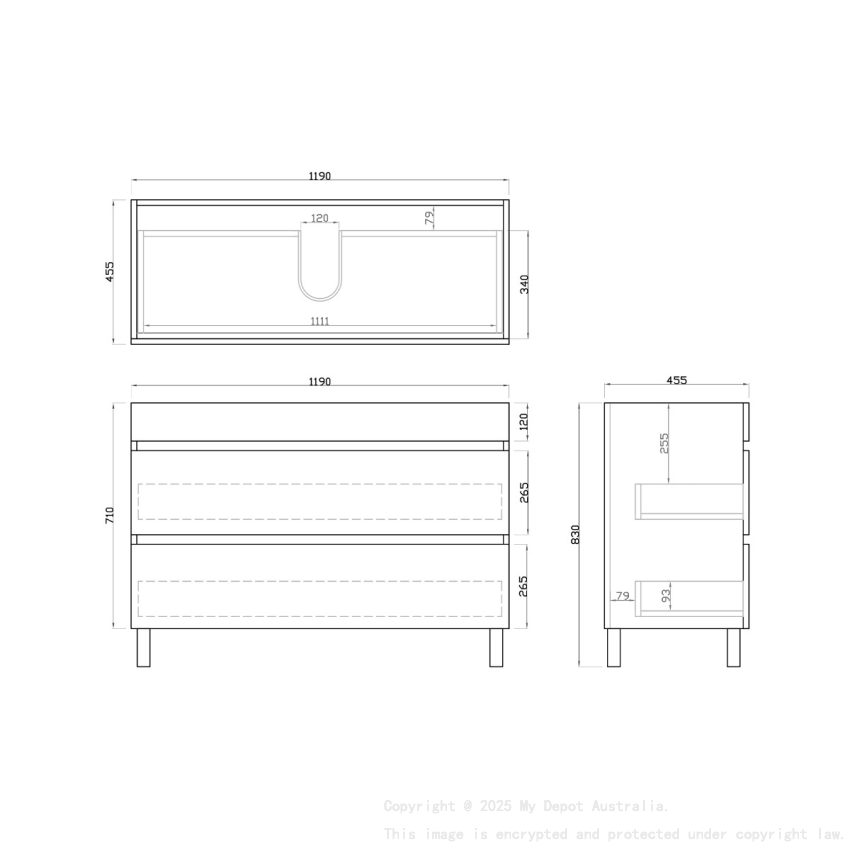 1200mm Dark Grey MDF Bathroom Vanity 2 Drawers Free Standing Cabinet Only