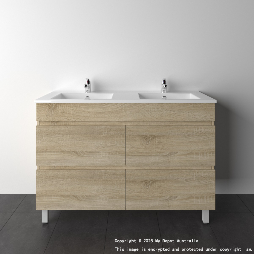 1200mm White Oak MDF Bathroom Vanity 4 Drawers Free Standing Cabinet Only