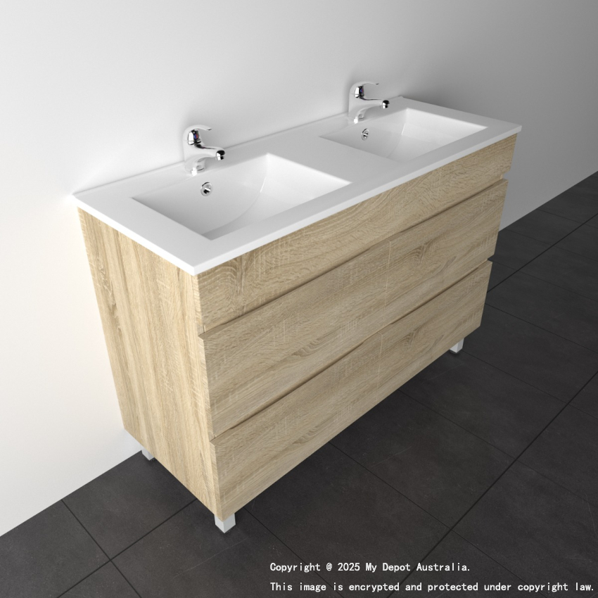 1200mm White Oak MDF Bathroom Vanity 4 Drawers Free Standing Cabinet Only