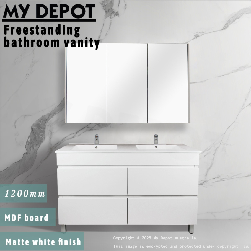 1200mm Matte White MDF Bathroom Vanity 4 Drawers Free Standing Cabinet Only