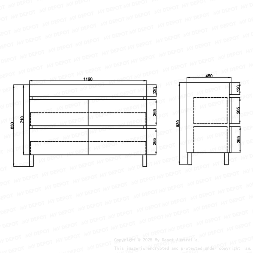 1200mm Matte White MDF Bathroom Vanity 4 Drawers Free Standing Cabinet Only
