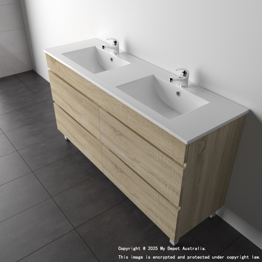 1500mm White Oak MDF Bathroom Vanity 4 Drawers Free Standing Cabinet Only
