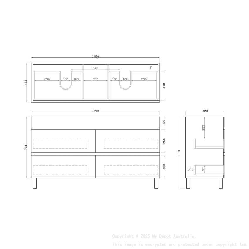 1500mm Dark Grey MDF Bathroom Vanity 4 Drawers Free Standing Cabinet Only