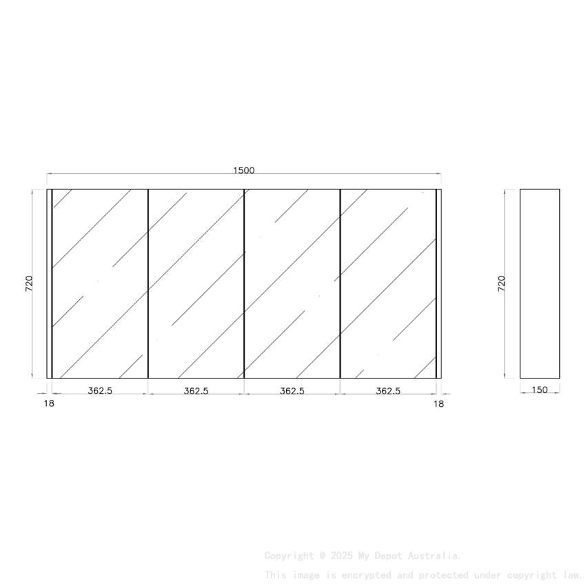 1500mm Pencil Mirror Dark Oak MDF 4 Doors Shaving Cabinet