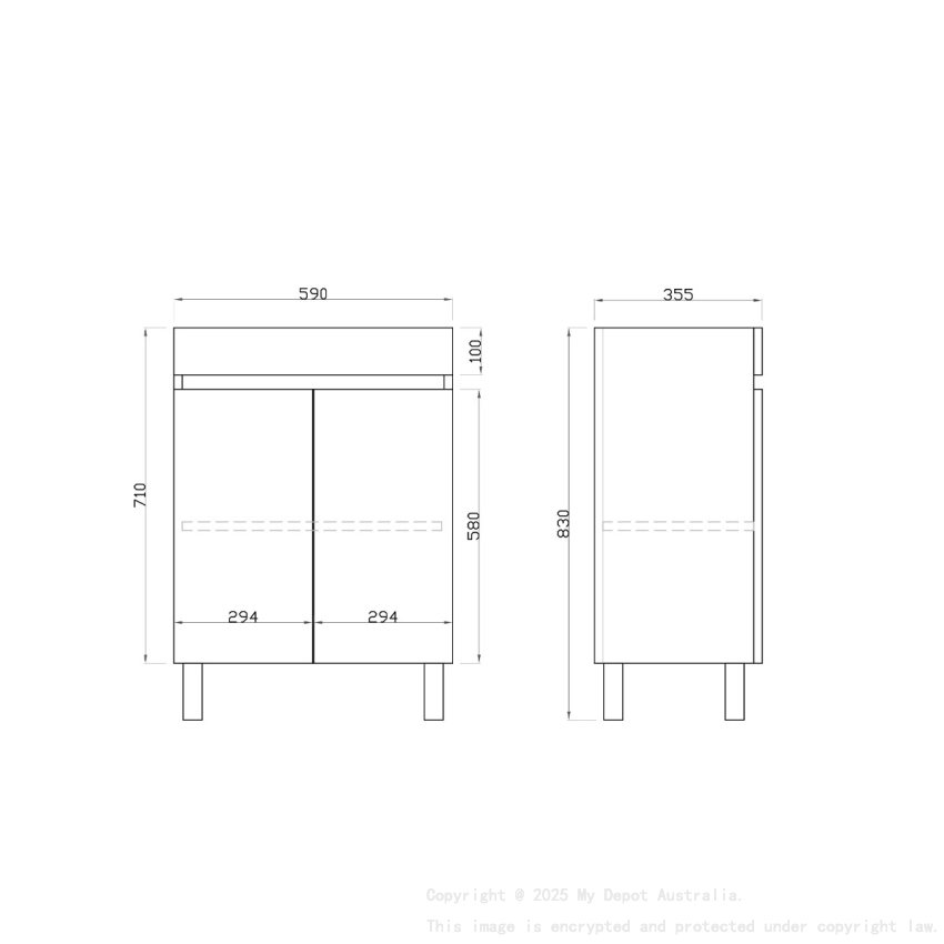 600mm Narrow White Oak MDF Bathroom Vanity 2 Doors Free Standing Cabinet Only