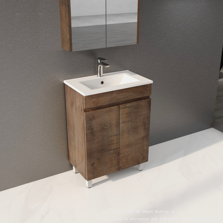 600mm Narrow Dark Oak MDF Bathroom Vanity 2 Doors Free Standing Cabinet Only