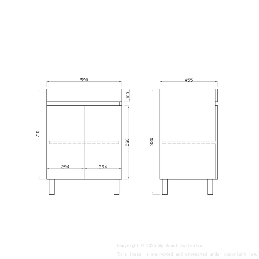 600mm Dark Grey MDF Bathroom Vanity 2 Doors Free Standing Cabinet Only