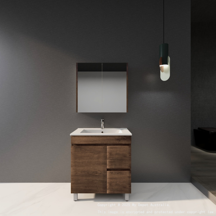 750mm Dark Oak MDF Bathroom Vanity Right Drawers Free Standing Cabinet Only