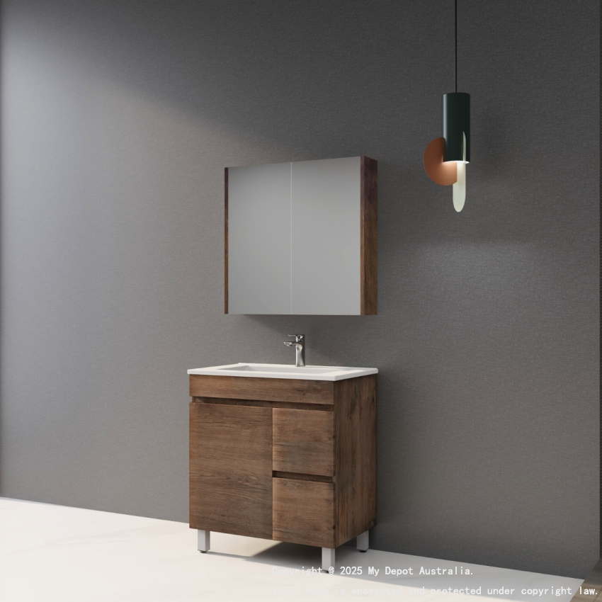 750mm Dark Oak MDF Bathroom Vanity Right Drawers Free Standing Cabinet Only