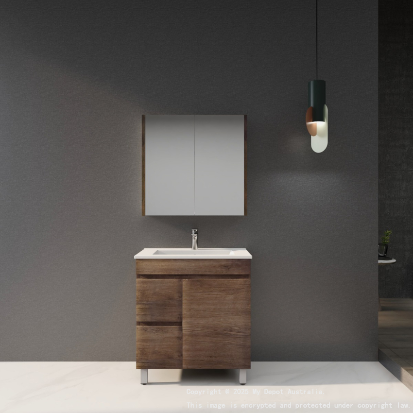 750mm Dark Oak MDF Bathroom Vanity Left Drawers Free Standing Cabinet Only