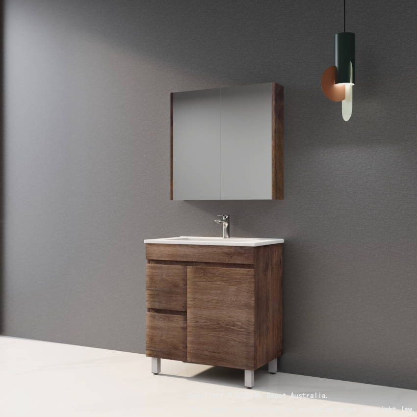 750mm Dark Oak MDF Bathroom Vanity Left Drawers Free Standing Cabinet Only