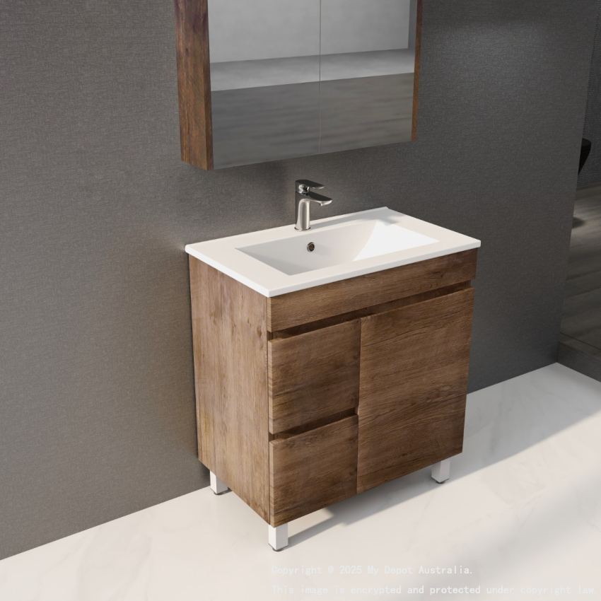 750mm Dark Oak MDF Bathroom Vanity Left Drawers Free Standing Cabinet Only