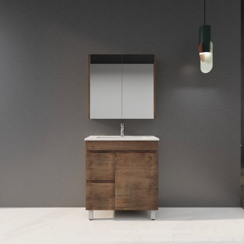 750mm Narrow Dark Oak MDF Bathroom Vanity Left Drawers Free Standing Cabinet Only