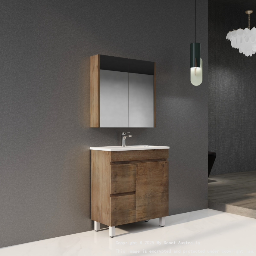 750mm Narrow Dark Oak MDF Bathroom Vanity Left Drawers Free Standing Cabinet Only