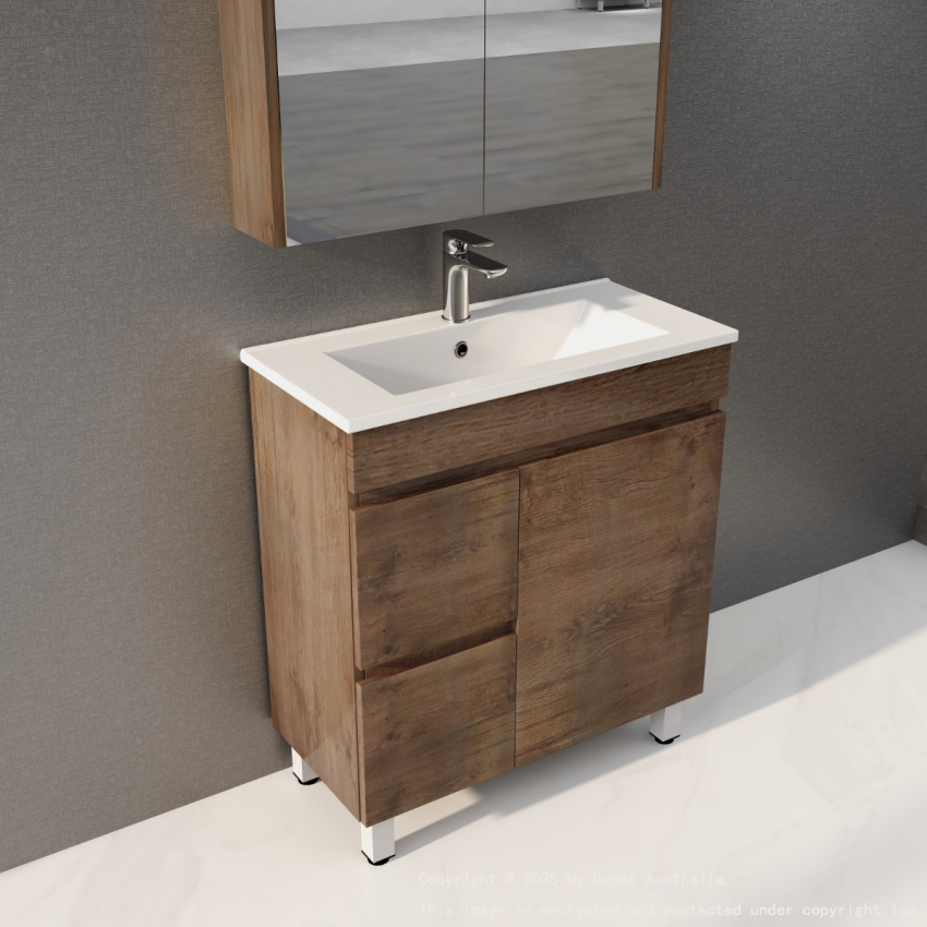 750mm Narrow Dark Oak MDF Bathroom Vanity Left Drawers Free Standing Cabinet Only