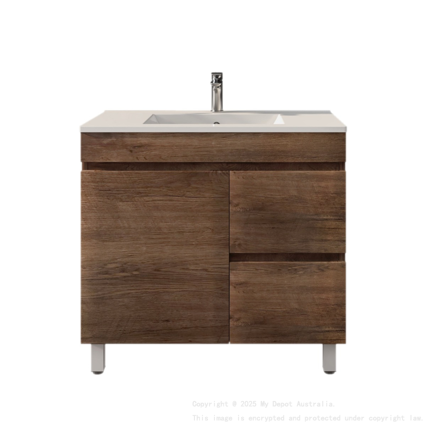 900mm Dark Oak MDF Bathroom Vanity Right Drawers Free Standing Cabinet Only