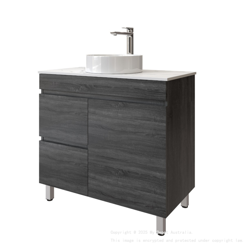 900mm Dark Grey MDF Bathroom Vanity Left Drawers Free Standing Cabinet Only