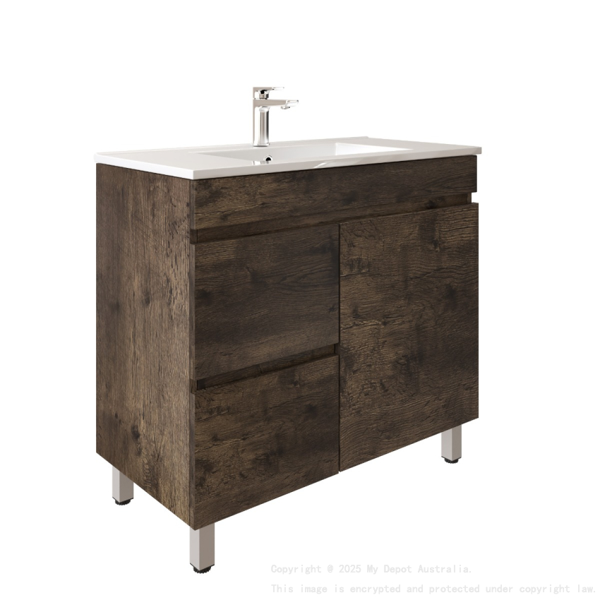 900mm Dark Oak MDF Bathroom Vanity Left Drawers Free Standing Cabinet Only