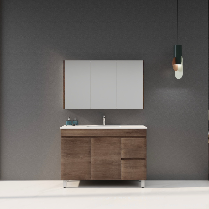 1200mm Dark Oak MDF Bathroom Vanity Right Drawers Free Standing Cabinet Only