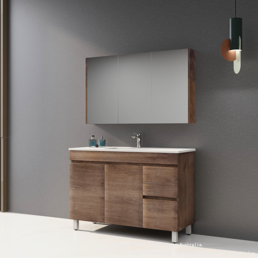 1200mm Dark Oak MDF Bathroom Vanity Right Drawers Free Standing Cabinet Only