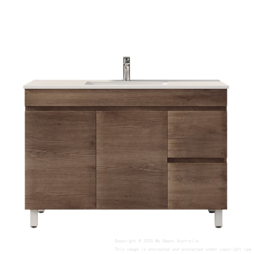 1200mm Dark Oak MDF Bathroom Vanity Right Drawers Free Standing Cabinet Only