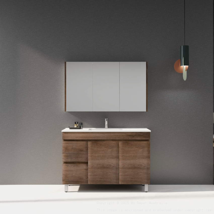1200mm Dark Oak MDF Bathroom Vanity Left Drawers Free Standing Cabinet Only