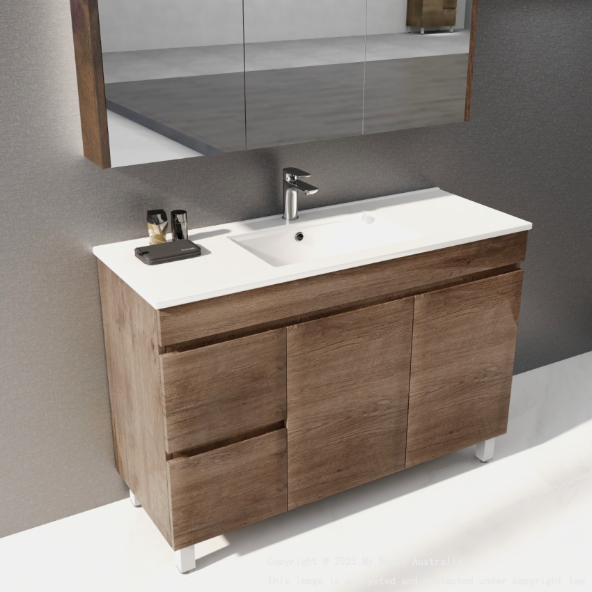 1200mm Dark Oak MDF Bathroom Vanity Left Drawers Free Standing Cabinet Only
