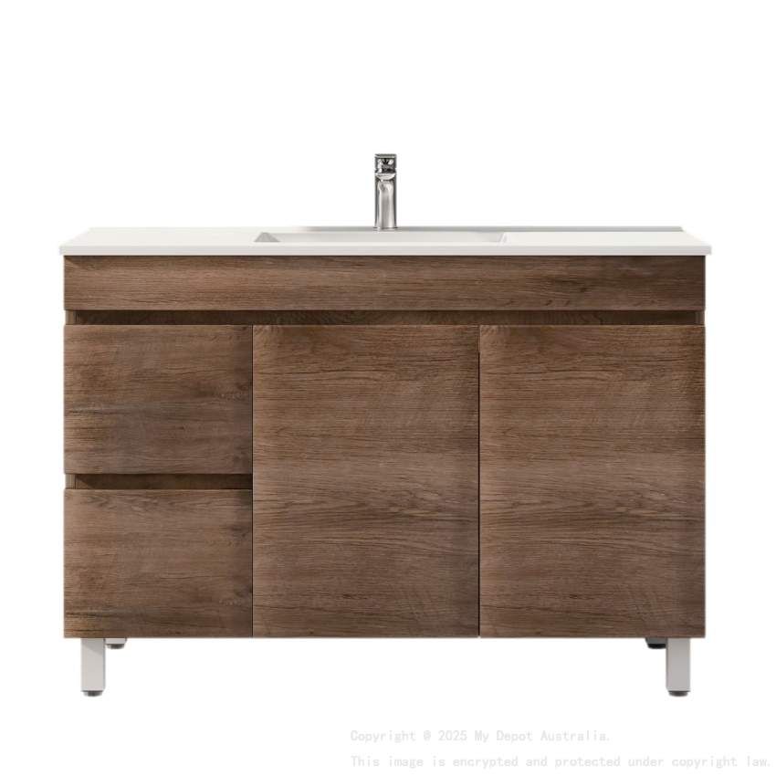 1200mm Dark Oak MDF Bathroom Vanity Left Drawers Free Standing Cabinet Only