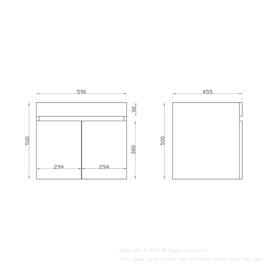 600mm White Oak MDF Bathroom Vanity 2 Doors Wall Hung Cabinet Only