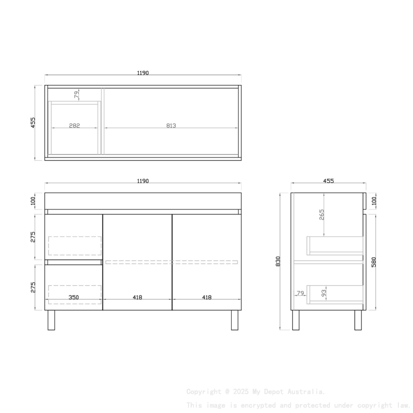1200mm Dark Grey MDF Bathroom Vanity Left Drawers Free Standing Cabinet Only