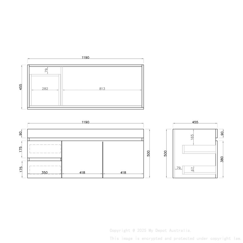 1200mm White Oak MDF Bathroom Vanity Left Drawers Wall Hung Cabinet Only