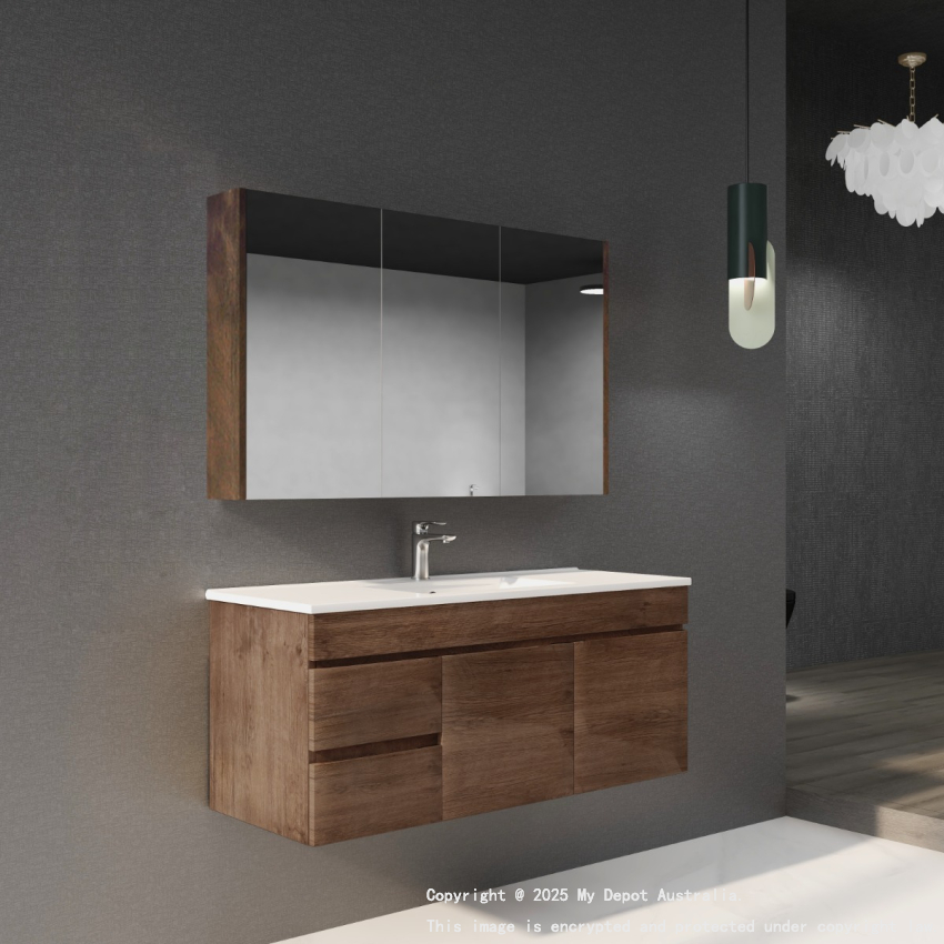 1200mm Dark Oak MDF Bathroom Vanity Left Drawers Wall Hung Cabinet Only