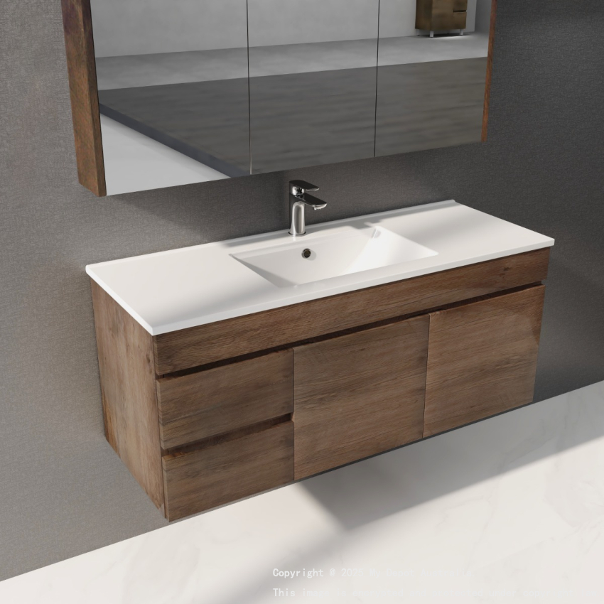 1200mm Dark Oak MDF Bathroom Vanity Left Drawers Wall Hung Cabinet Only
