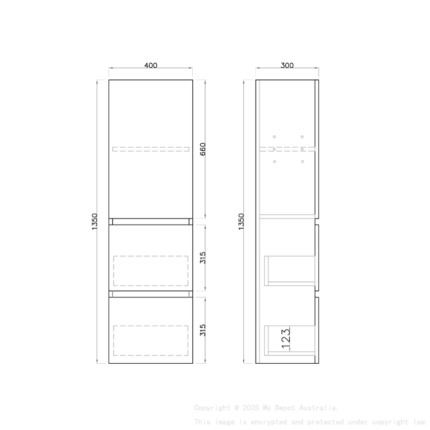 1350mm White Oak TT MDF 2 Drawers Single Door Tall Boy