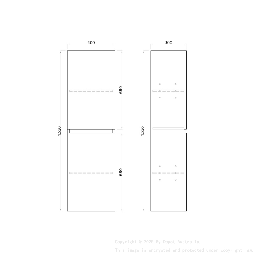1350mm Matte White MDF Cabinet Bathroom Vanity 2 Doors Tall Boy