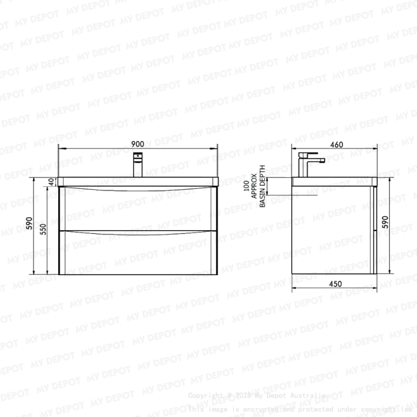 900mm White Oak MDF Bathroom Vanity 2 Doors ARC Wall Hung Cabinet Only