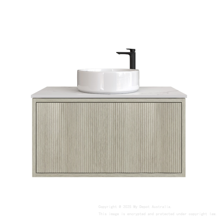 750mm Kiama Coastal Oak 1 Drawer Narrow Fluted Wall Hung Vanity Cabinet Only