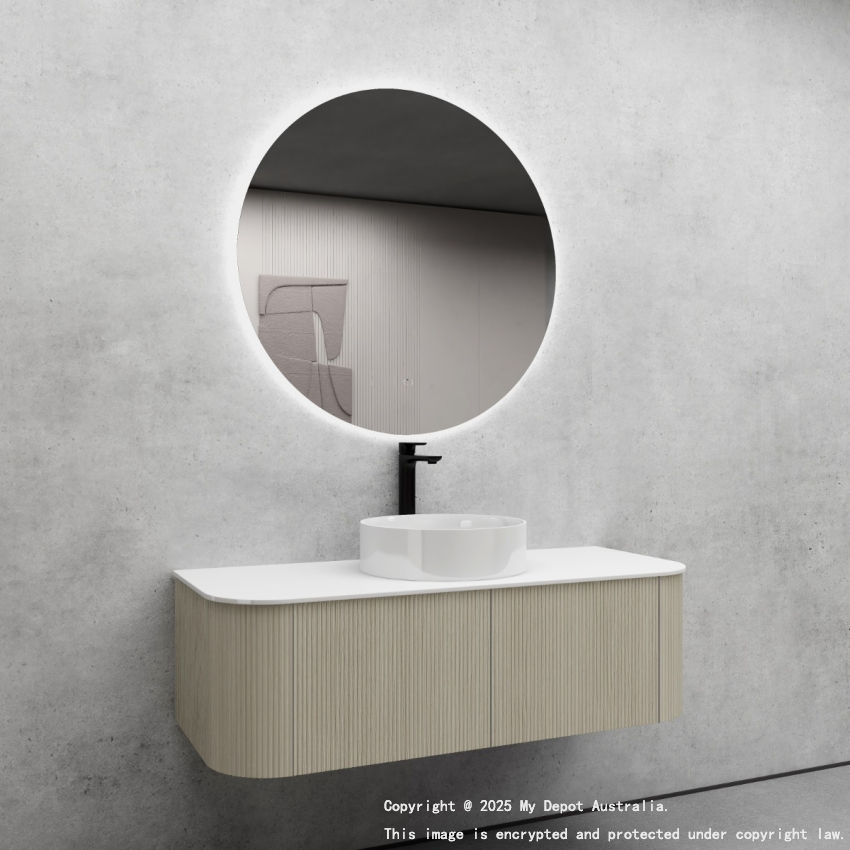 1200mm Kiama Coastal Oak 2 Drawers Curved Fluted Wall Hung Vanity Cabinet Only