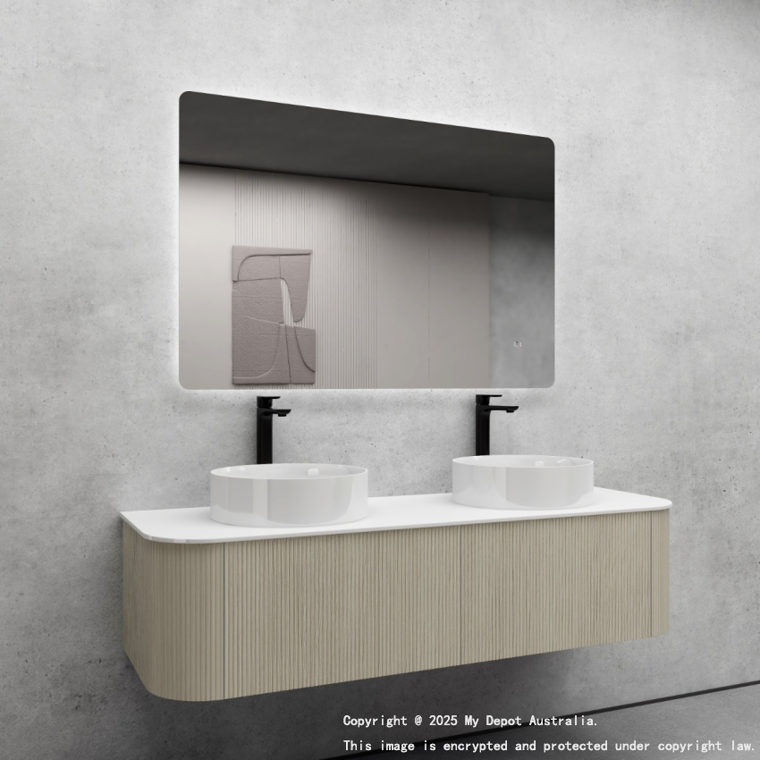 1500mm Kiama Coastal Oak 2 Drawers Curved Fluted Wall Hung Vanity Cabinet Only