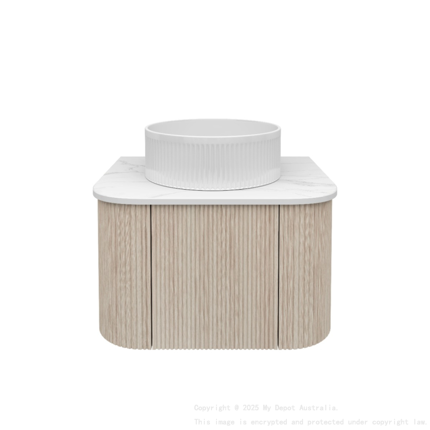 Kiama 600mm Coastal Oak 1 Door Curved Wall Hung Fluted Bathroom Vanity