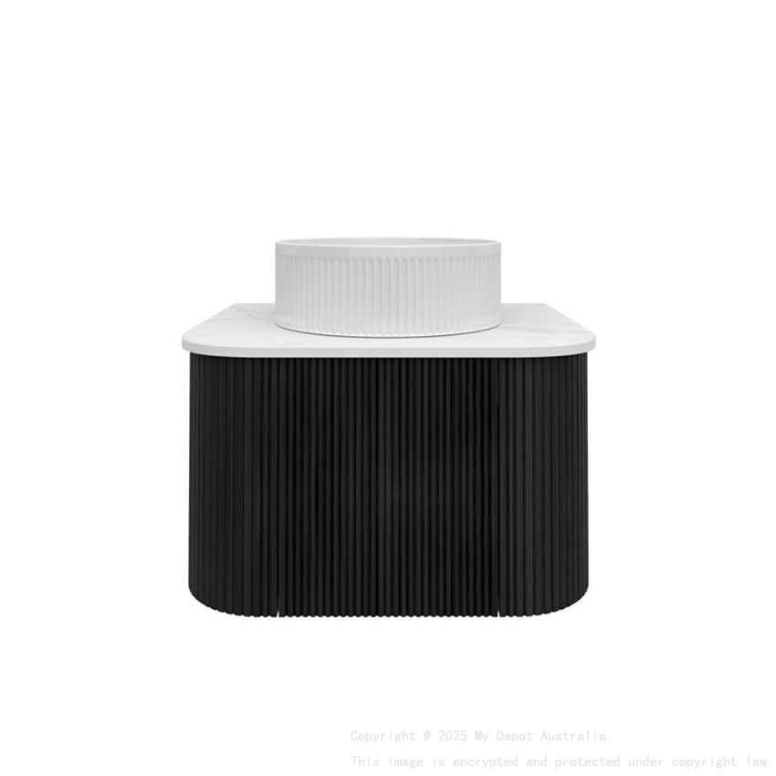 Kiama 600mm Bottega Oak 1 Door Curved Wall Hung Fluted Bathroom Vanity