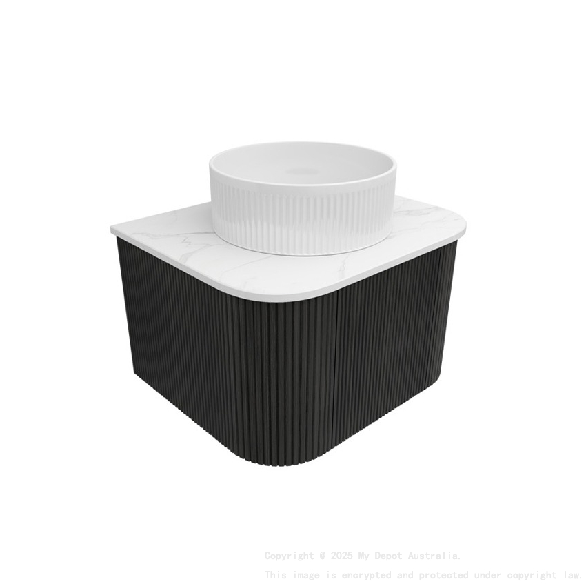 Kiama 600mm Bottega Oak 1 Door Curved Wall Hung Fluted Bathroom Vanity