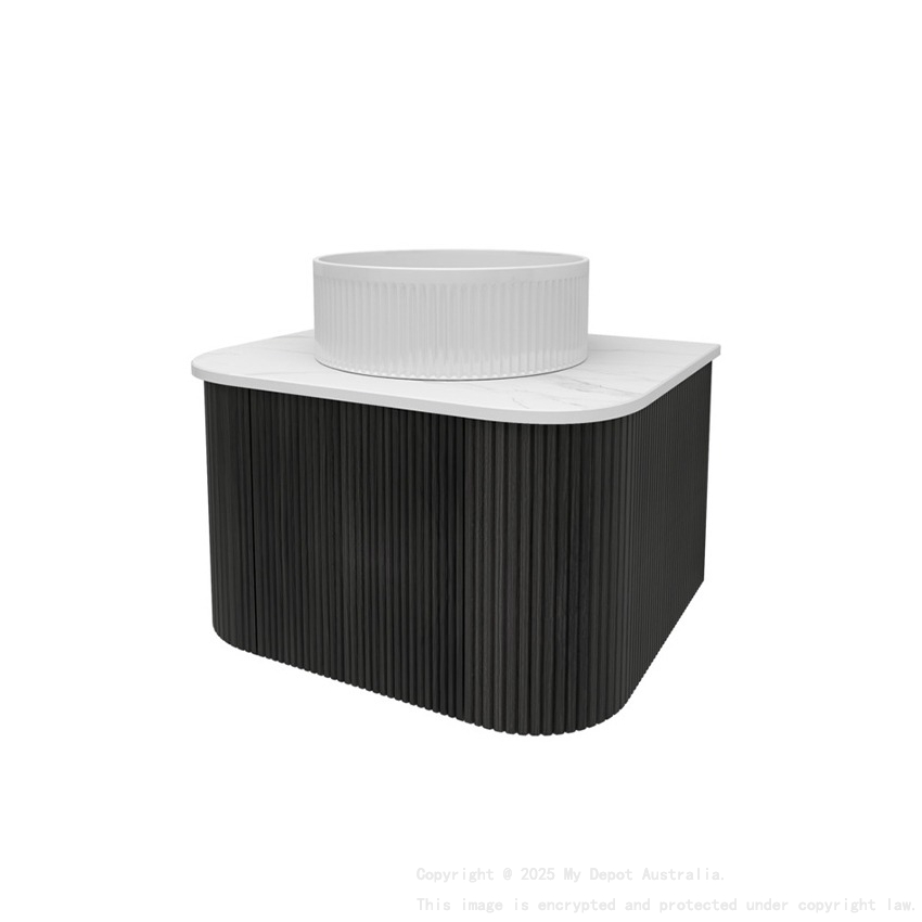 Kiama 600mm Bottega Oak 1 Door Curved Wall Hung Fluted Bathroom Vanity