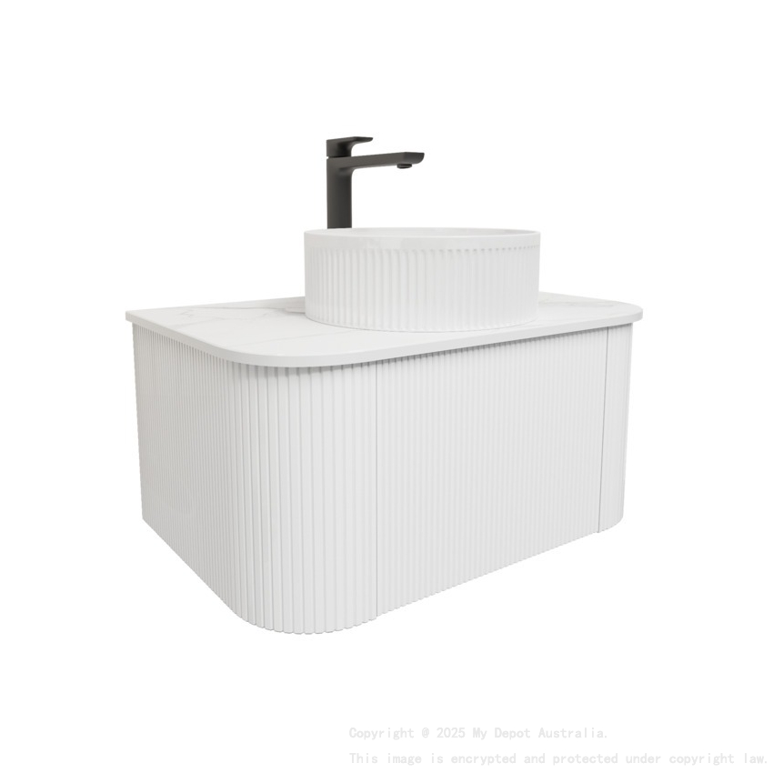 Kiama 750mm Matte White 1 Drawer Curved Wall Hung Fluted Bathroom Vanity