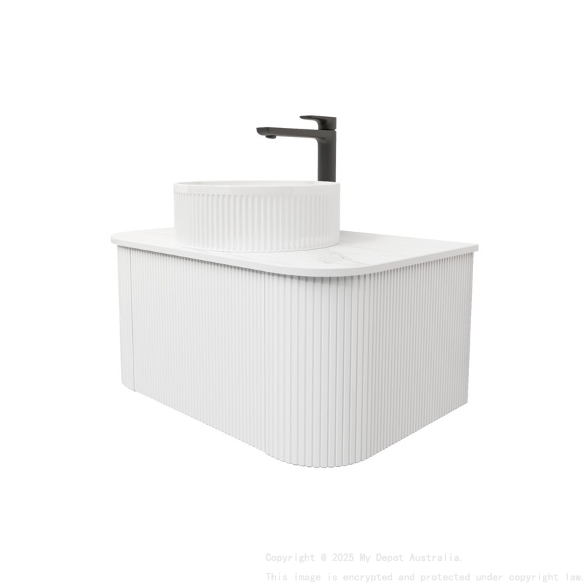 Kiama 750mm Matte White 1 Drawer Curved Wall Hung Fluted Bathroom Vanity