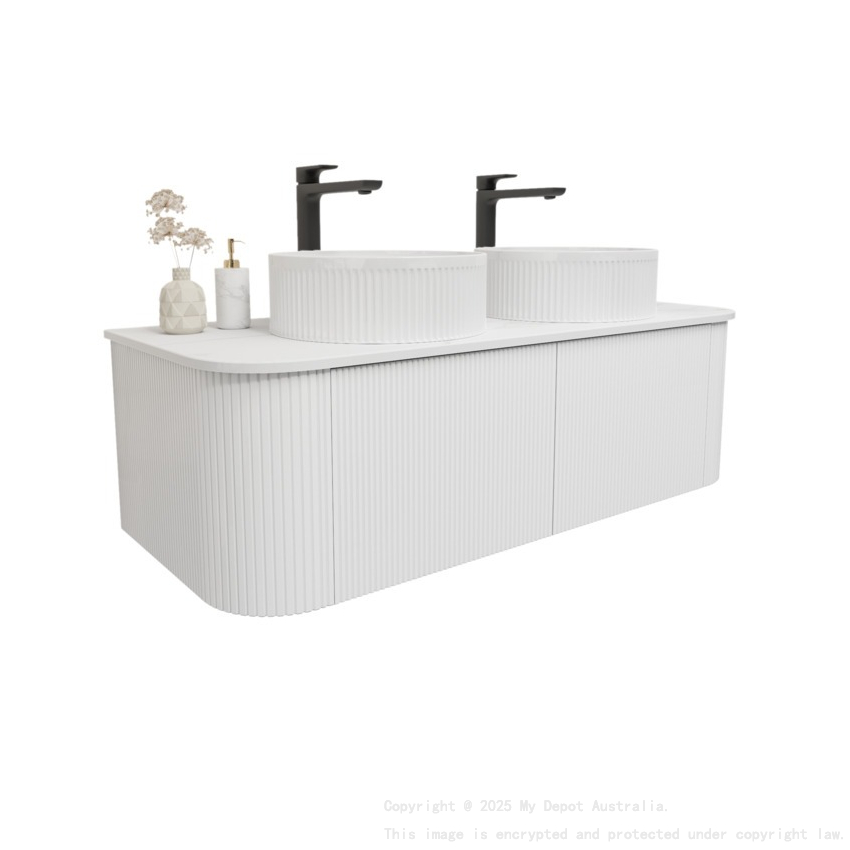 Kiama 1200mm Matte White 2 Drawers Curved Wall Hung Fluted Bathroom Vanity