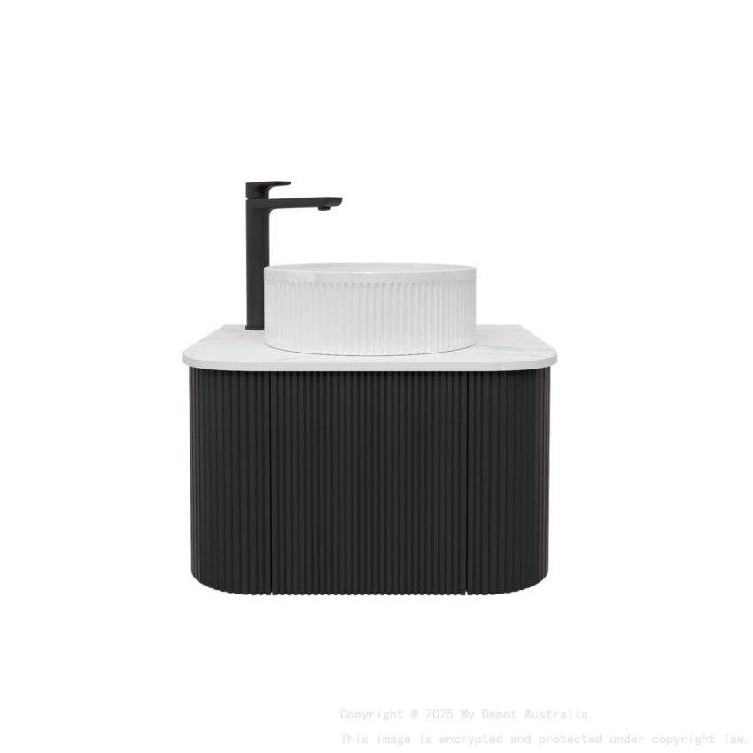 Kiama 600mm Matte Black 1 Door Curved Wall Hung Fluted Bathroom Vanity
