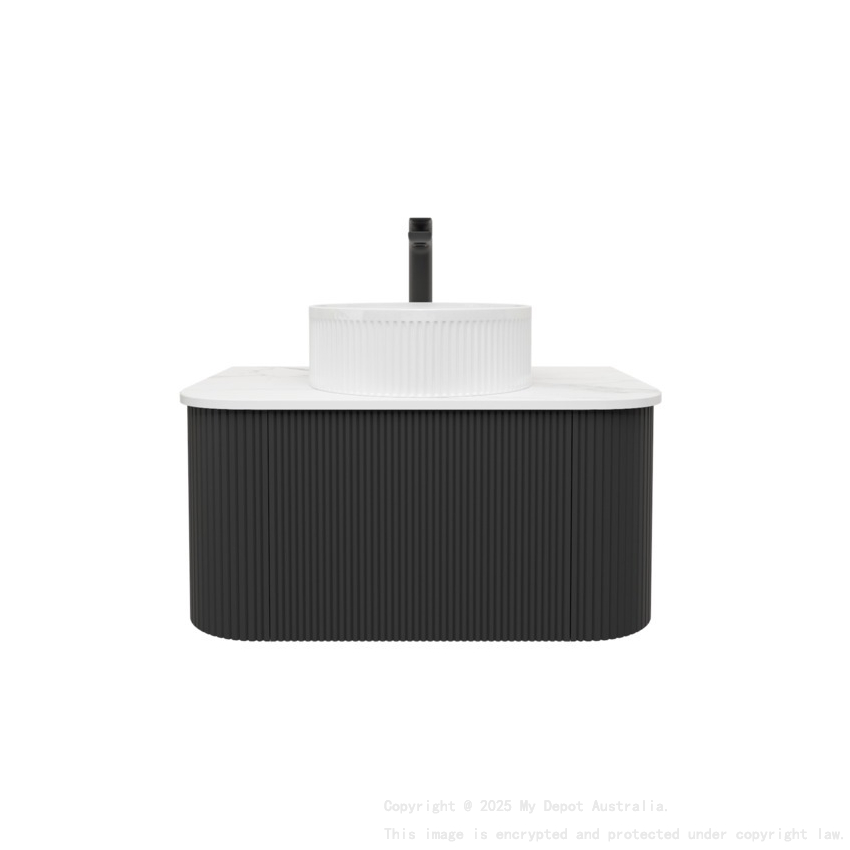 Kiama 750mm Matte Black 1 Drawer Curved Wall Hung Fluted Bathroom Vanity