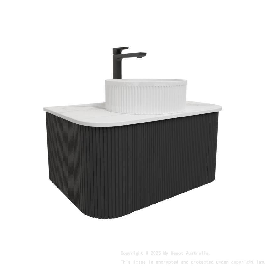 Kiama 750mm Matte Black 1 Drawer Curved Wall Hung Fluted Bathroom Vanity