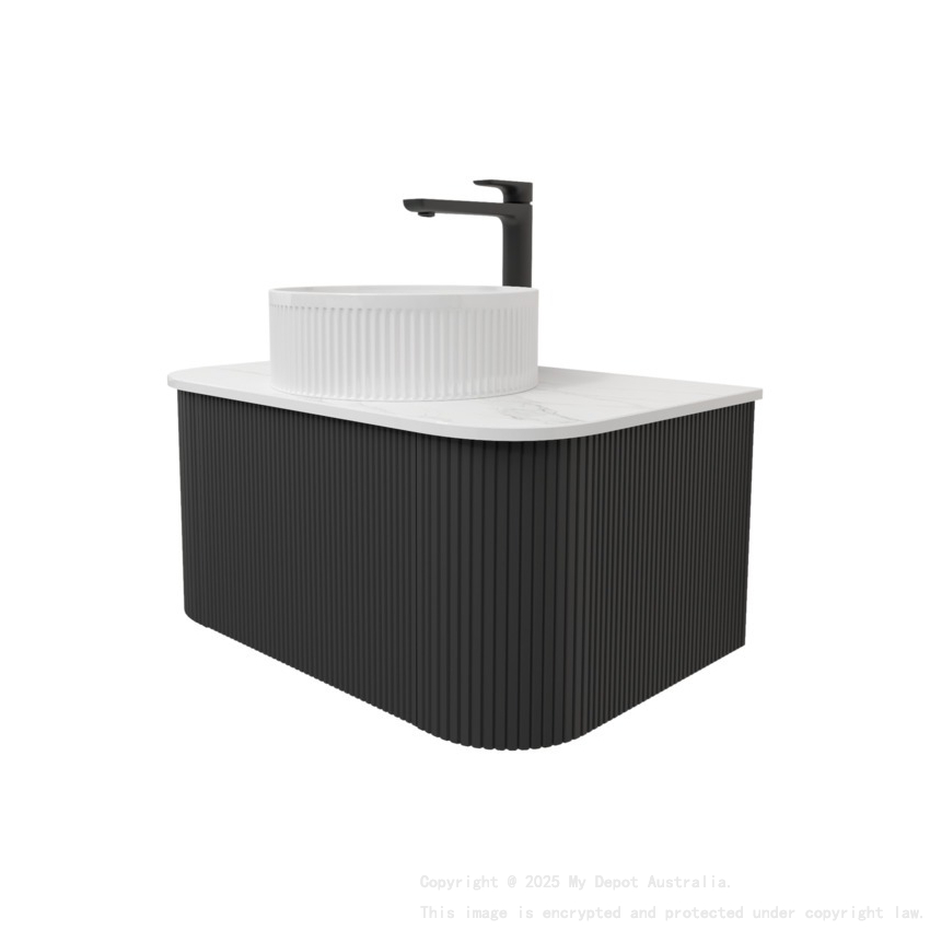 Kiama 750mm Matte Black 1 Drawer Curved Wall Hung Fluted Bathroom Vanity